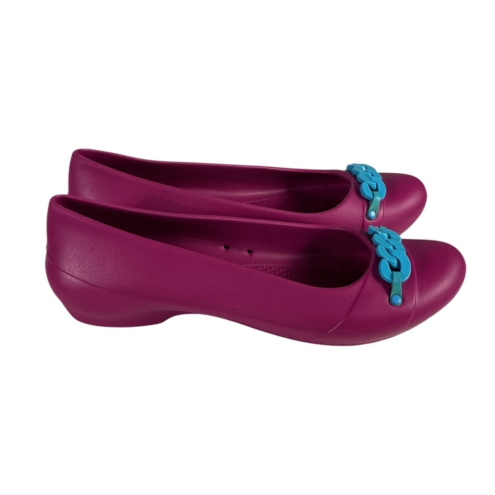 Crocs Cap Toe Chain Link Ballet Flats Magenta Pink Turquoise Blue Womens Size 10